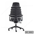 Ergonomic black office chair with adjustable armrests, high backrest, and mesh design