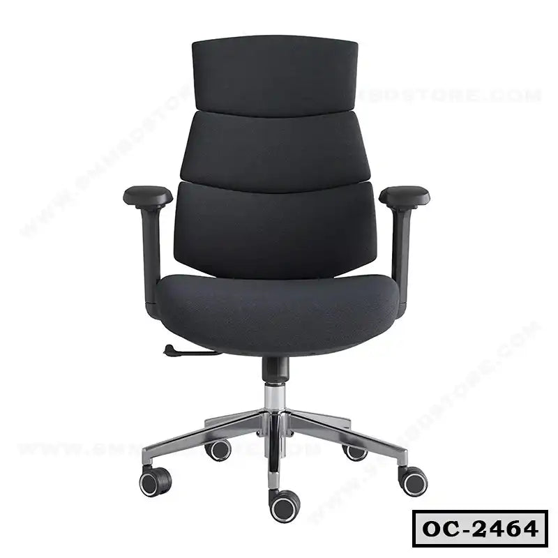 Ergonomic black office chair with adjustable armrests and swivel wheels, model OC-2464