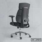 Ergonomic black office chair with adjustable armrests and high back on caster wheels