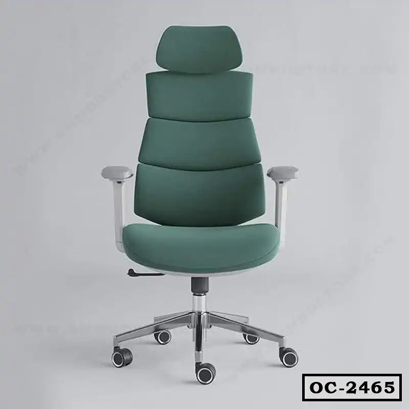 Ergonomic green office chair with adjustable armrests and headrest on caster wheels Main image