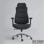 Black ergonomic office chair with adjustable armrests and headrest on caster wheels, model OC-2465