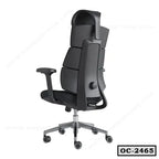 Ergonomic black office chair with adjustable armrests and high back on caster wheels