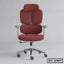 Ergonomic maroon office chair with adjustable armrests, headrest, and wheeled base