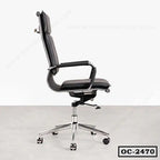 Black ergonomic office chair with adjustable headrest, armrests, and chrome base on wheels