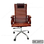 Wooden slatted ergonomic office chair with wheels and adjustable armrests