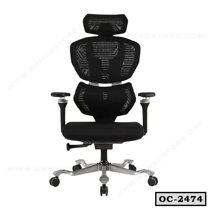 Ergonomic black mesh office chair with adjustable headrest, armrests, and wheels