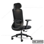 Ergonomic black mesh office chair with adjustable headrest and armrests, model OC-2475