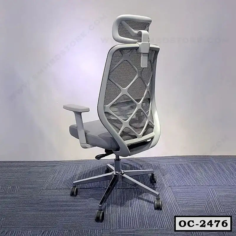 Ergonomic mesh office chair with adjustable headrest and armrests on a swivel base
