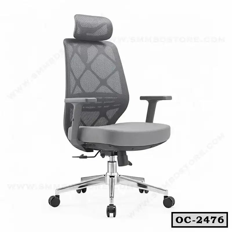 Ergonomic mesh office chair with headrest, armrests, and adjustable height on wheels