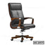Ergonomic black leather executive office chair with wooden armrests and wheels, model OC-2477