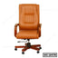 Brown leather executive office chair with wooden armrests and wheels, model OC-2478