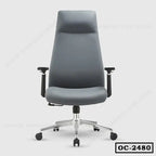 Modern high back ergonomic office chair with grey upholstery and adjustable armrests