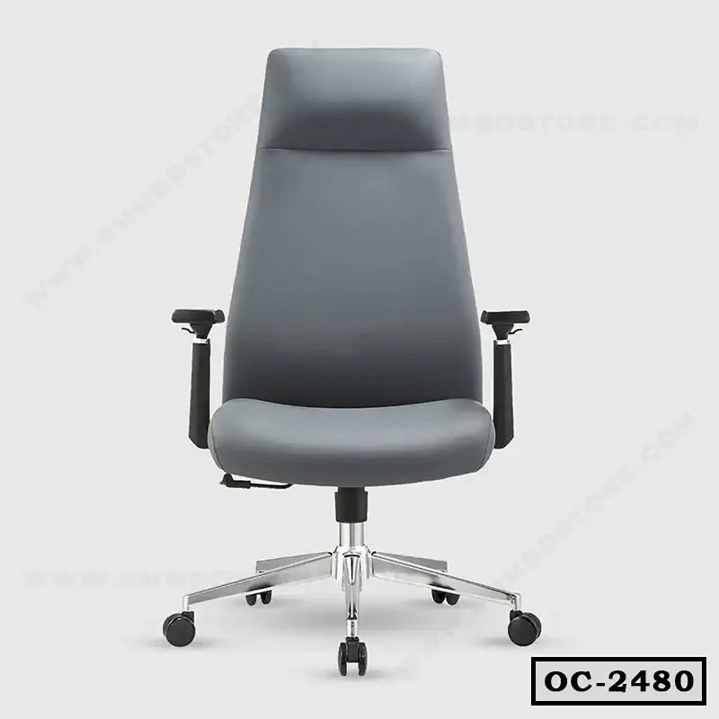 Modern high back ergonomic office chair with grey upholstery and adjustable armrests