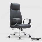 Ergonomic black leather high back office chair with armrests and wheels