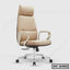Beige ergonomic office chair with high back, cushioned seat, headrest, and armrests on casters