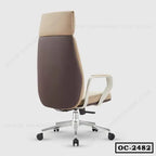 Modern ergonomic office chair with high back, adjustable headrest, and caster wheels