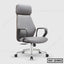 Modern ergonomic office chair with high back, grey upholstery, armrests, and wheels