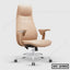 Ergonomic beige office chair with adjustable armrests, high backrest, and caster wheels