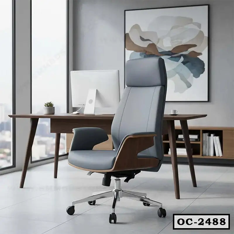 Modern ergonomic office chair with armrests and high back in a stylish workspace