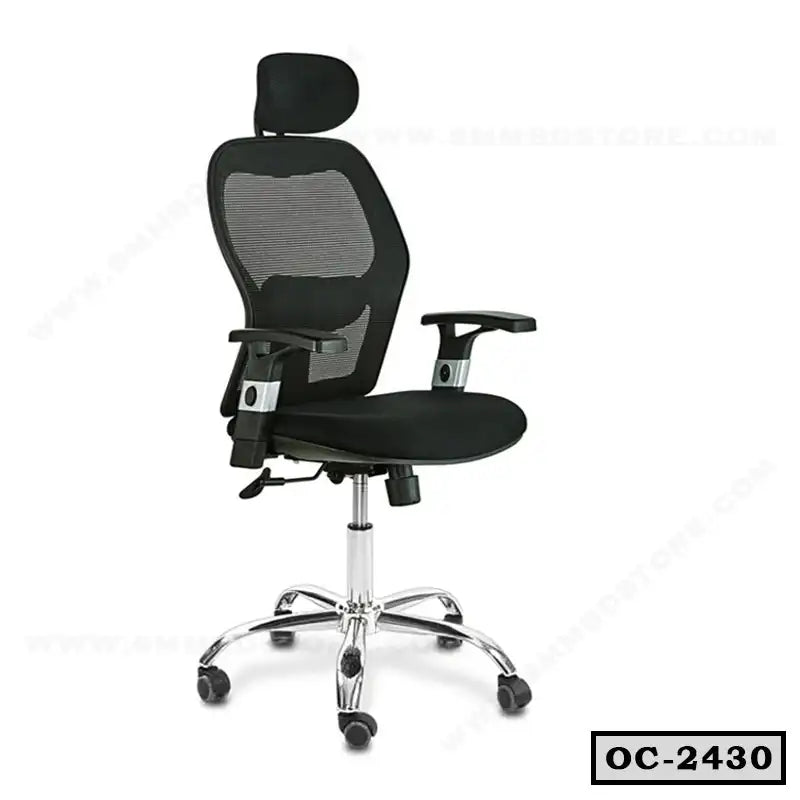 Ergonomic black mesh office chair with adjustable headrest and armrests on wheels Main image