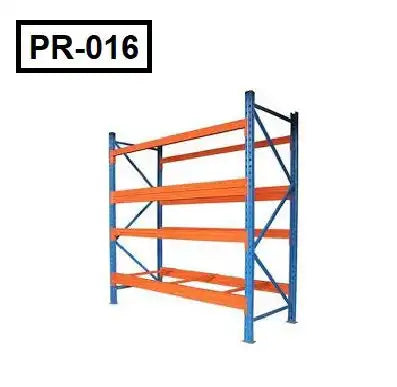 Heavy duty pallet rack with blue frame and orange shelves, warehouse storage shelving Main image
