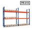 Heavy-duty warehouse pallet rack with orange beams and wooden pallets, model PR-015