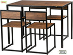 Modern dining table set with two wooden chairs and black metal frames