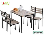 Modern 4-piece dining table set with light wood table and chairs, minimalist breakfast setup