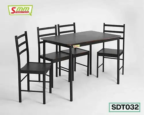 Modern black dining table with four matching chairs, rectangular metal frame, SDT032 model Main image