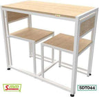 Modern wooden table set with two matching benches and white metal frame, product code SDT044