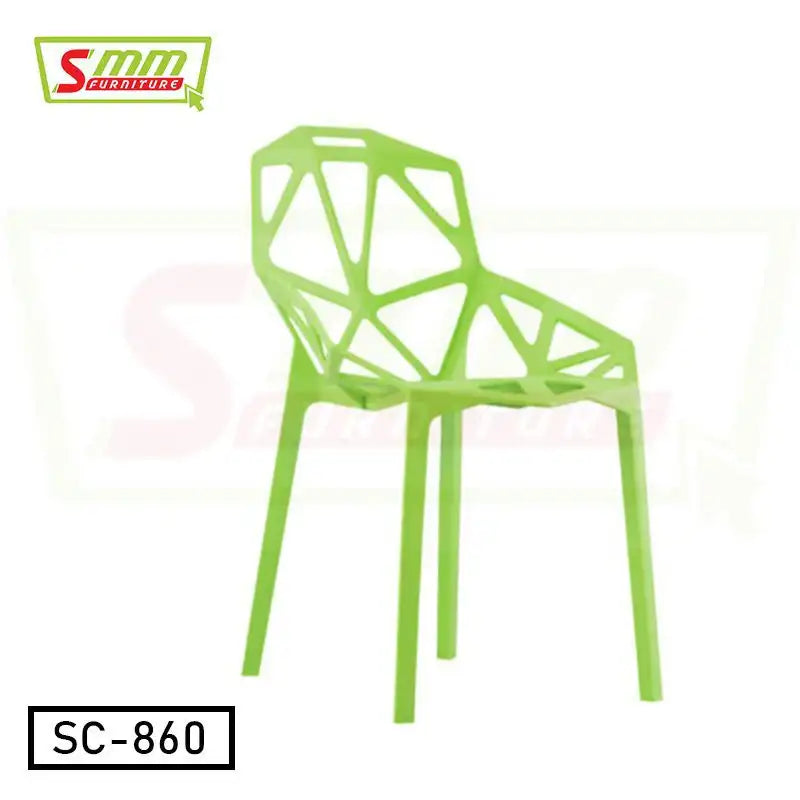 Modern green spider chair with geometric cut-out backrest and four legs