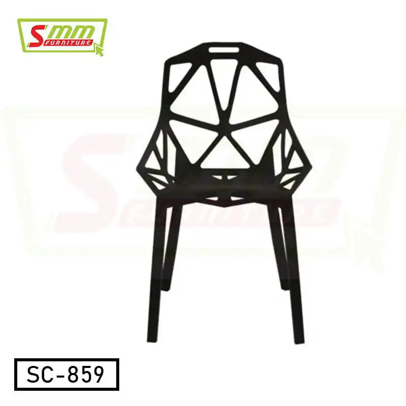 Black geometric spider chair with cutout backrest and four legs, modern design