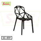 Modern black geometric design chair with openwork back and armrests on white background