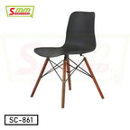 Modern black plastic chair with wooden legs and metal supports, minimalist design, SC-861.