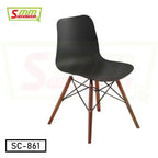 Modern black plastic chair with wooden legs and metal supports, minimalist design, SC-861.
