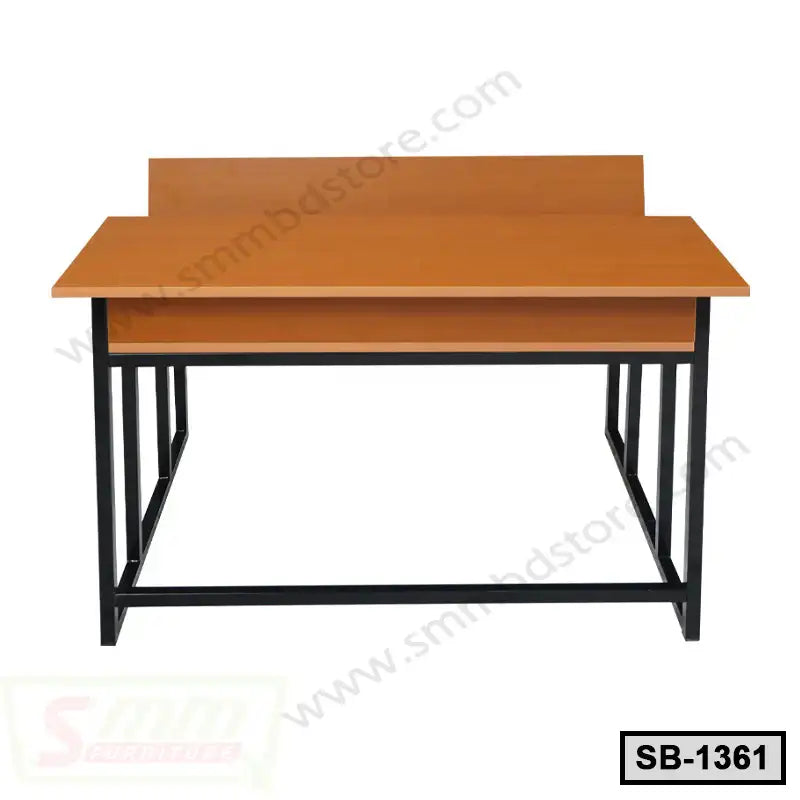 Wooden school bench with black metal frame, front view, model SB-1361, classroom furniture