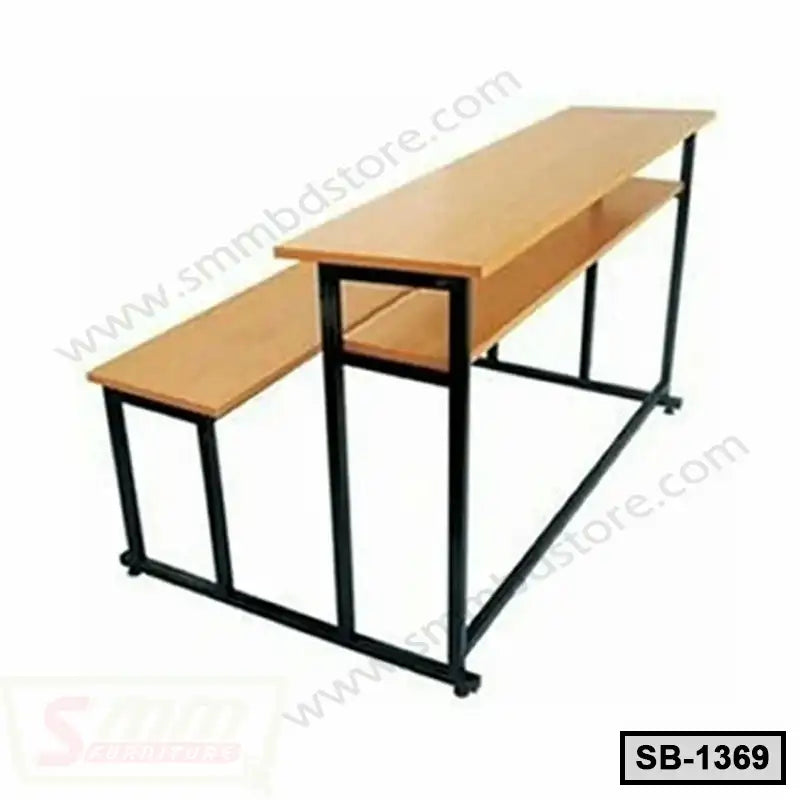 Wooden school bench and desk with black metal frame, ideal for classroom furniture Main image