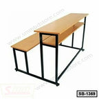 Wooden school bench and desk with black metal frame, ideal for classroom furniture