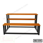 Three-tier wooden school bench with black metal frame, ideal for classroom seating