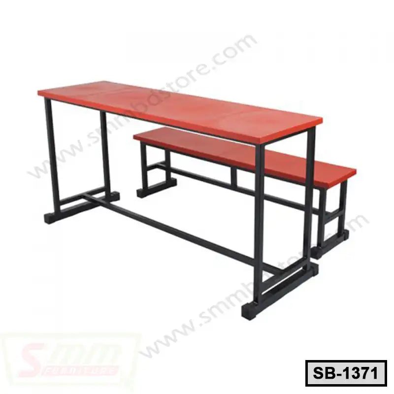 Red and black steel school bench and desk set, suitable for classroom or study use