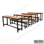 Wooden top school benches with black metal frames, classroom furniture set