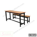 Wooden school desk with matching bench and black metal frame for classroom furniture