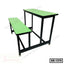Green school bench and desk set with black metal frame, classroom furniture