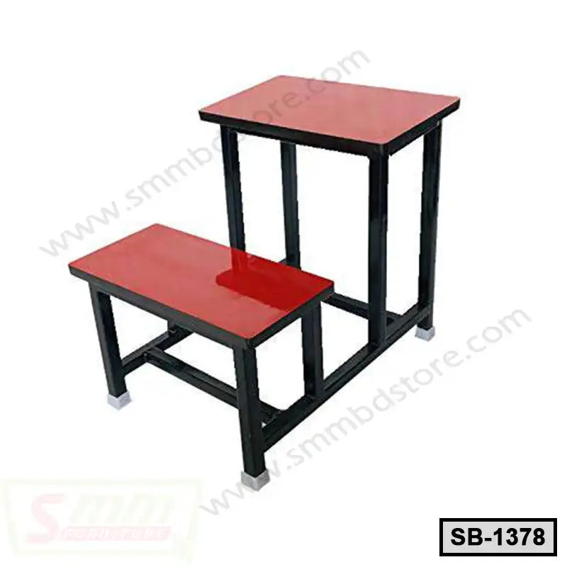 Red and black metal school bench and desk set, durable furniture for classroom use Main image