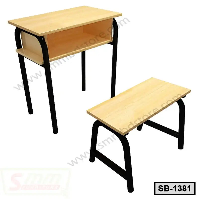 Wooden school desk and bench set with black metal legs, model SB-1381 Main image
