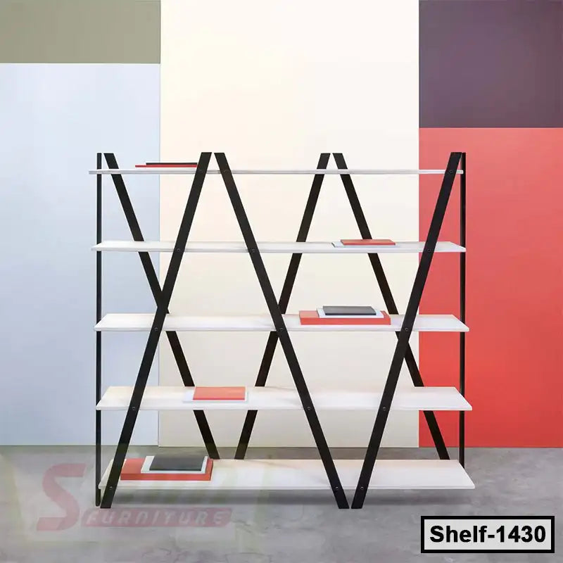 Industrial Board & Metal Bookshelf Design (Shelf-1430) Secondary image