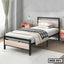 Single steel bed with light wood panels in a modern bedroom, minimalist decor, SSB-661