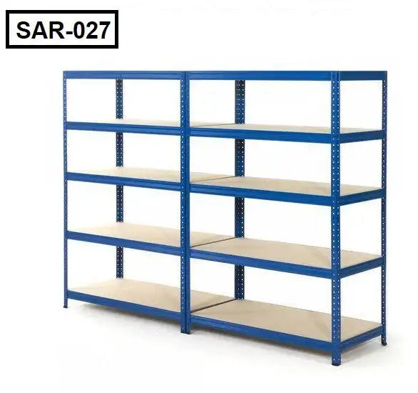 Blue slotted angle rack with four shelves, heavy-duty metal storage shelving unit Main image