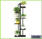 Modern black plant stand displaying small indoor potted plants for home decor