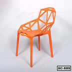 Modern orange geometric plastic chair with openwork design, ideal for home or office furniture
